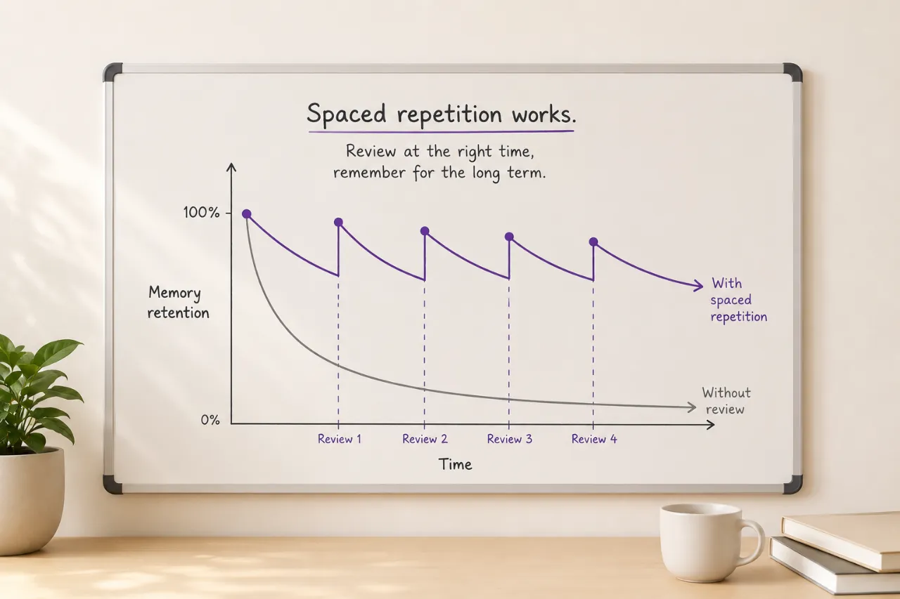 Spaced repetition flashcards and review schedule